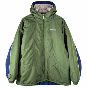 Vtg Reebok Mens Parka Jacket 2XL Green Blue Quilted Lined Hooded Full Zip